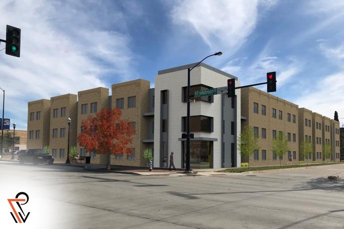 Digital rendering of the new apartment complex coming to Texas Wesleyan at the corner of Rosedale 和 Collard streets.