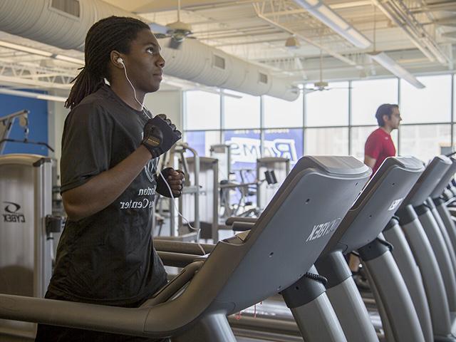 Student using treadmill at Morton Fitness Center